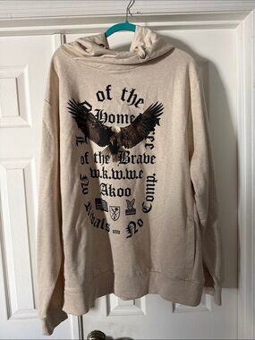 Akoo NWT Beige Crewneck Hoodie with Eagle Graphic